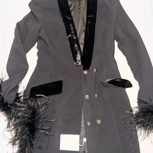 Miss circle New York Chic Black Feather-Trimmed Women's Blazer